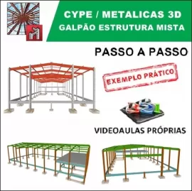 CURSO CYPE / METALICAS 3D - GALPO MISTO COM TESOURA EM PERFIL I, PILARES E MEZANINO EM CONCRETO ARMADO - BLACK FRIDAY